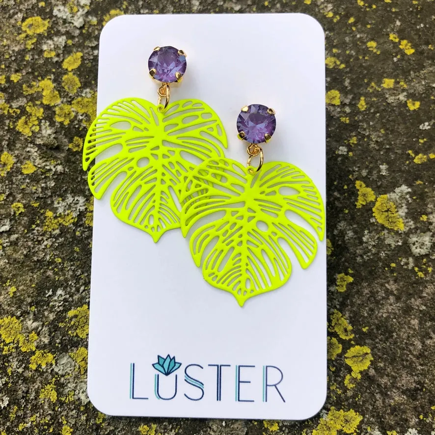 Bold Green Leaf Earrings