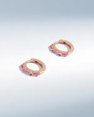 Bold Triple Pink Sapphire Huggies