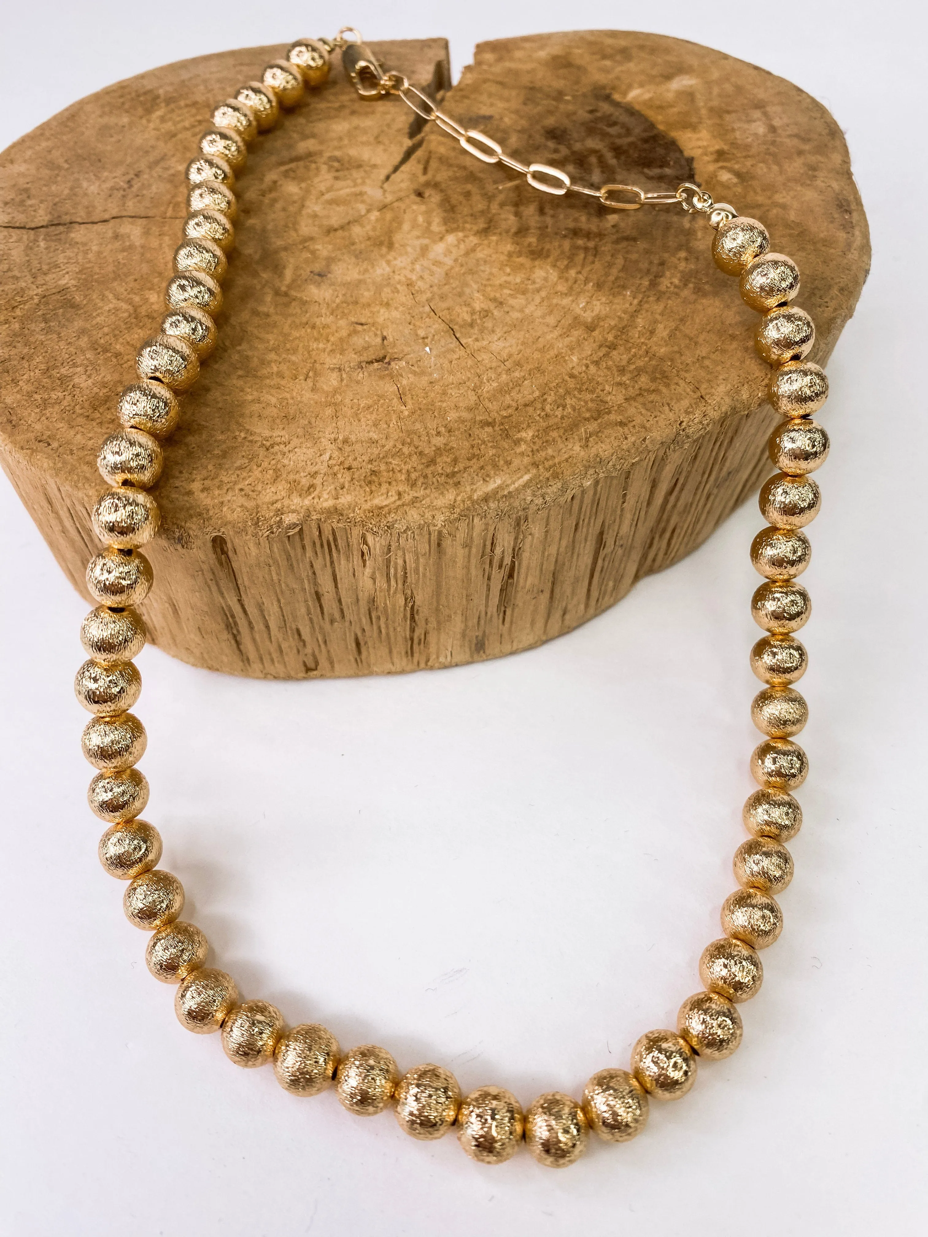 Brushed Bead Gold Necklace