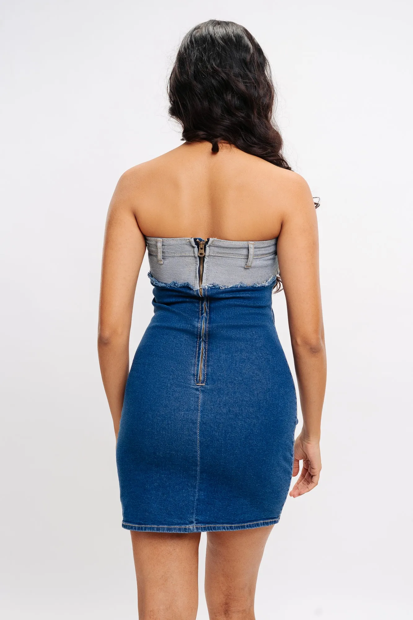 Buckle Up Tube Denim Dress