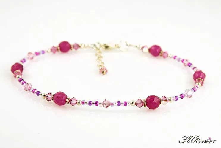 Candy Pink Jade Gemstone Beaded Anklet