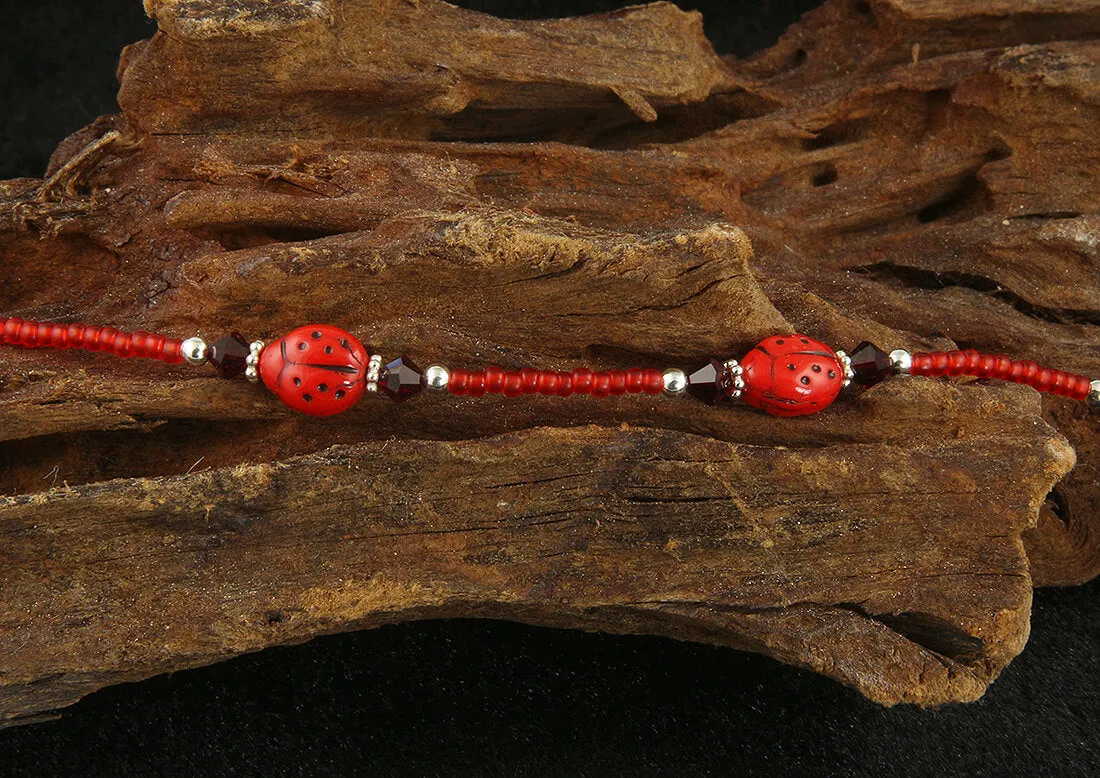 Candy Red Ladybug Beaded Bracelet