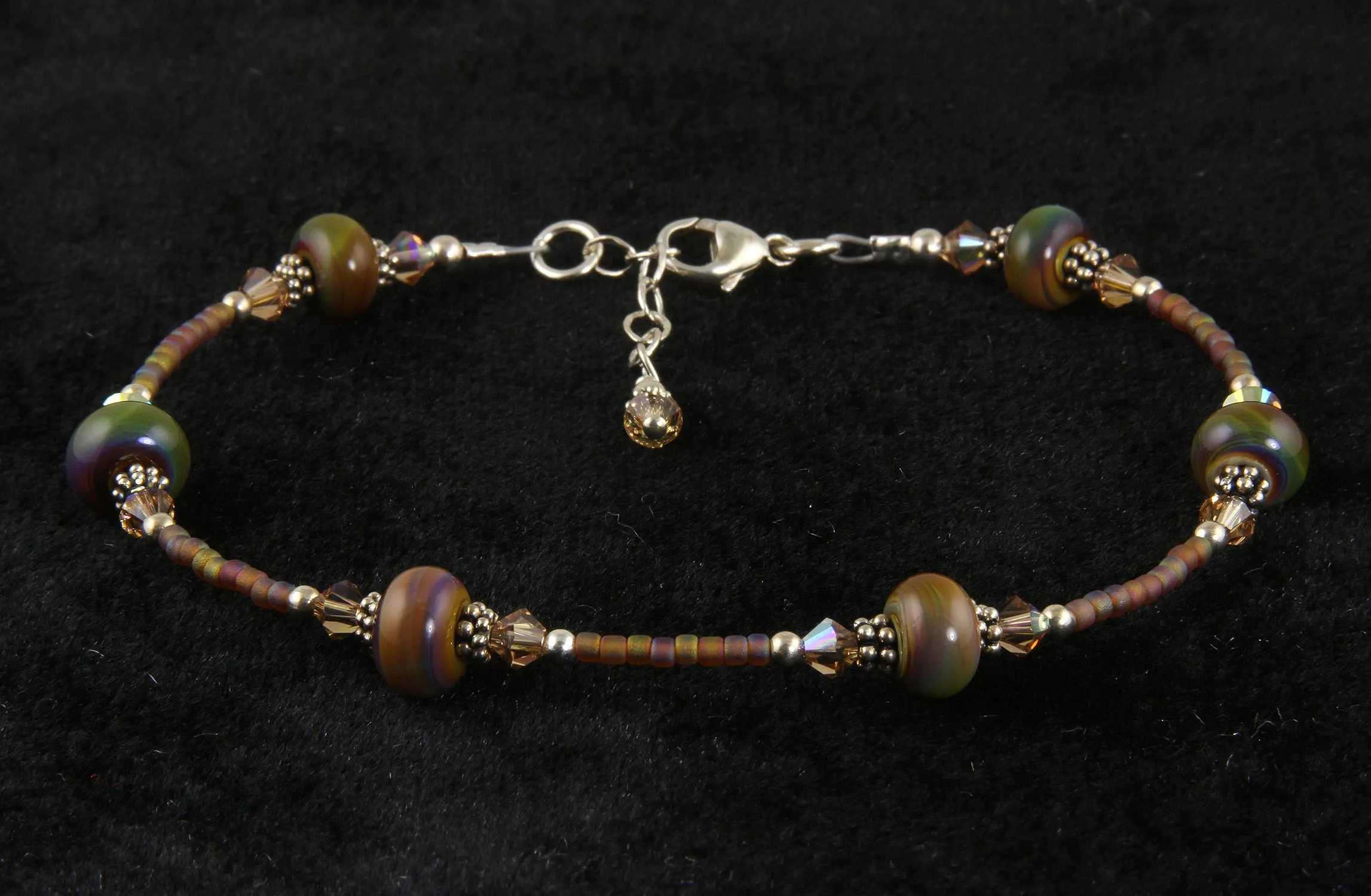 Chestnut Topaz Lampwork Bead Anklet