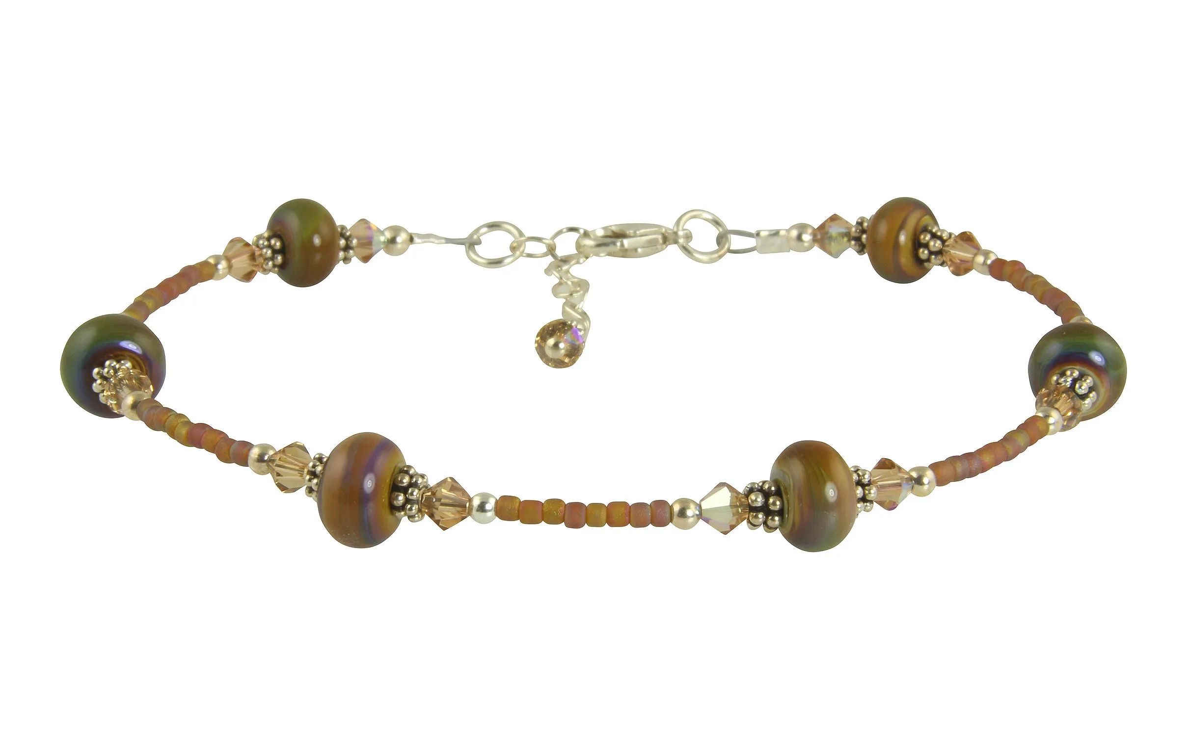 Chestnut Topaz Lampwork Bead Anklet