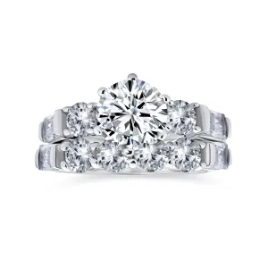 Classic Cathedral Cocktail Statement Ring with Baguette CZ Side Stones 2 CT Solitaire