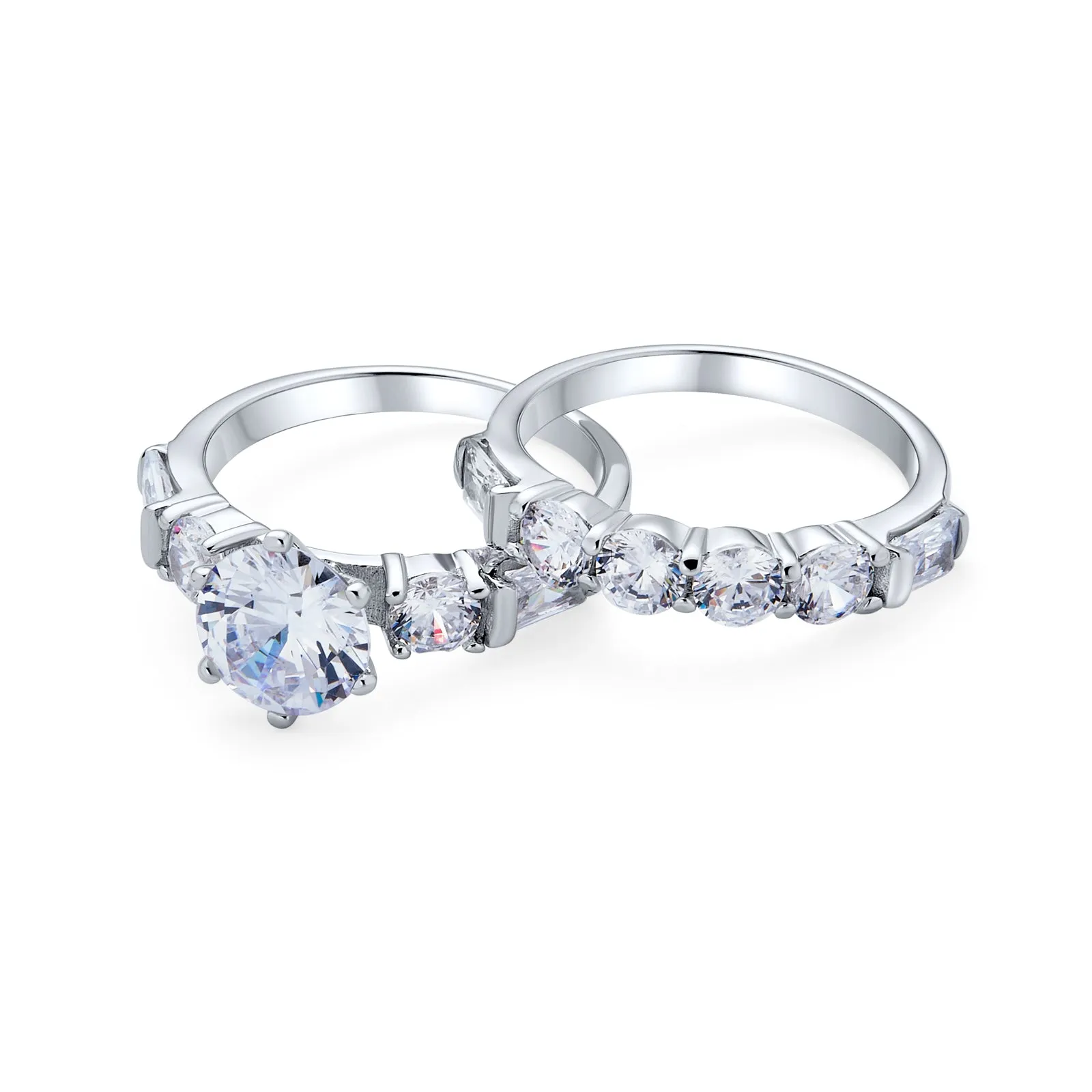 Classic Cathedral Cocktail Statement Ring with Baguette CZ Side Stones 2 CT Solitaire