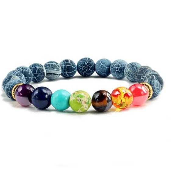 Colorful Beaded Volcanic Agate Stone Yoga Bracelet