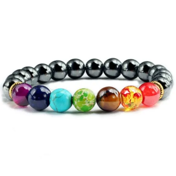 Colorful Beaded Volcanic Agate Stone Yoga Bracelet