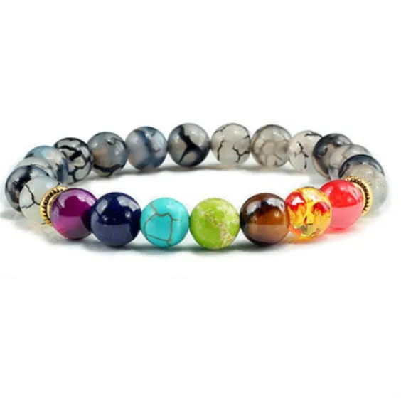 Colorful Beaded Volcanic Agate Stone Yoga Bracelet