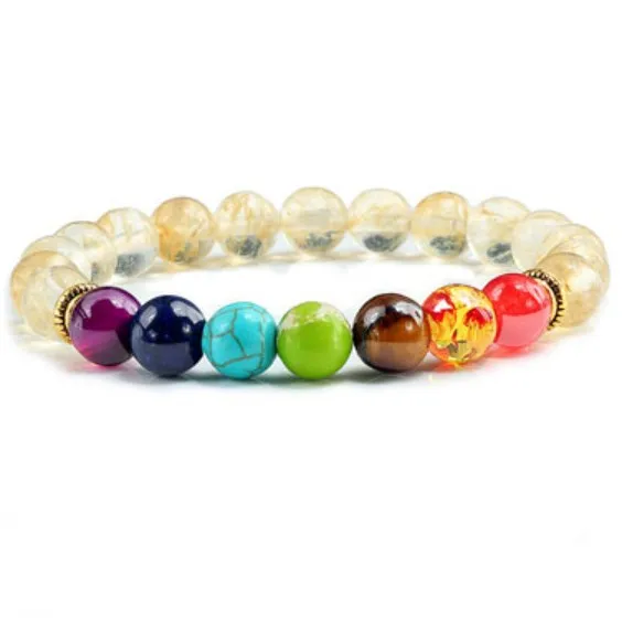 Colorful Beaded Volcanic Agate Stone Yoga Bracelet