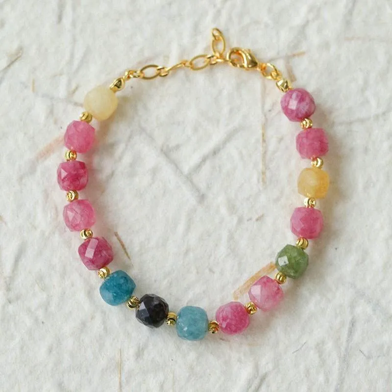 Colorful Dopamine Candy Tourmaline Beaded Bracelet