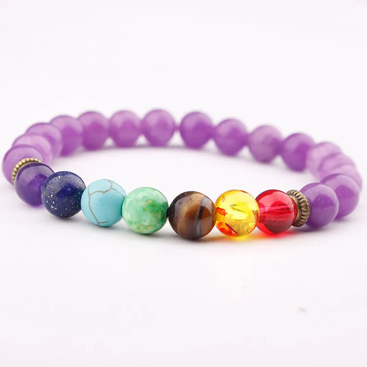 Colorful seven chakra energy yoga beads natural volcanic stone beaded bracelet