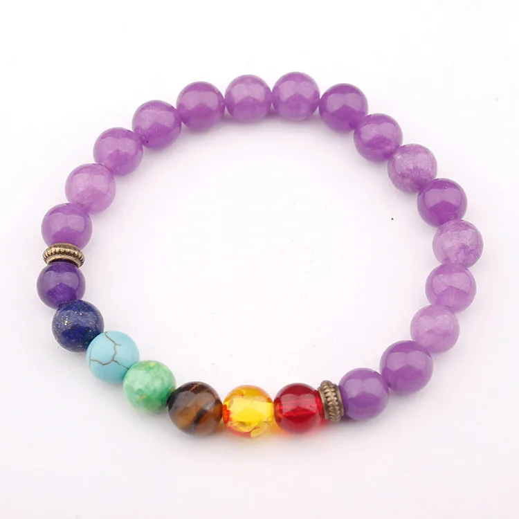 Colorful seven chakra energy yoga beads natural volcanic stone beaded bracelet