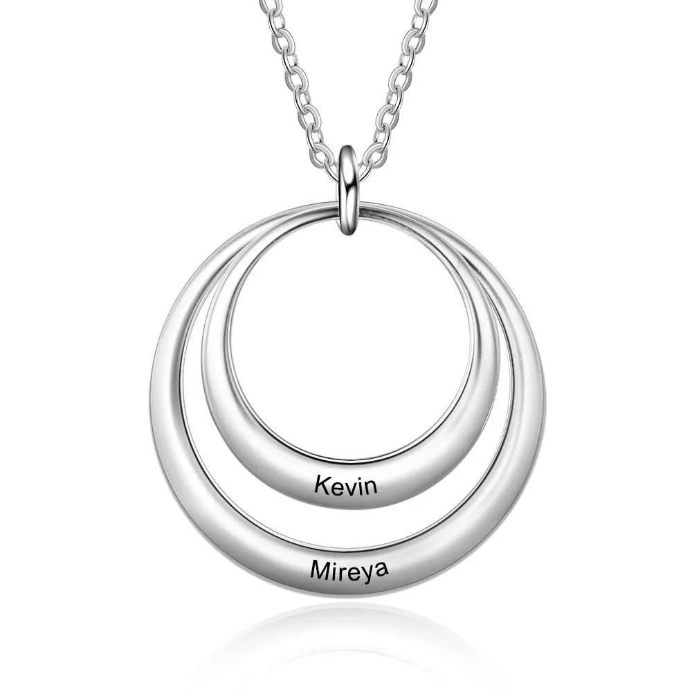 Customized 2 Names Engraved Necklaces for Women Personalized Double Circle Pendant Necklace