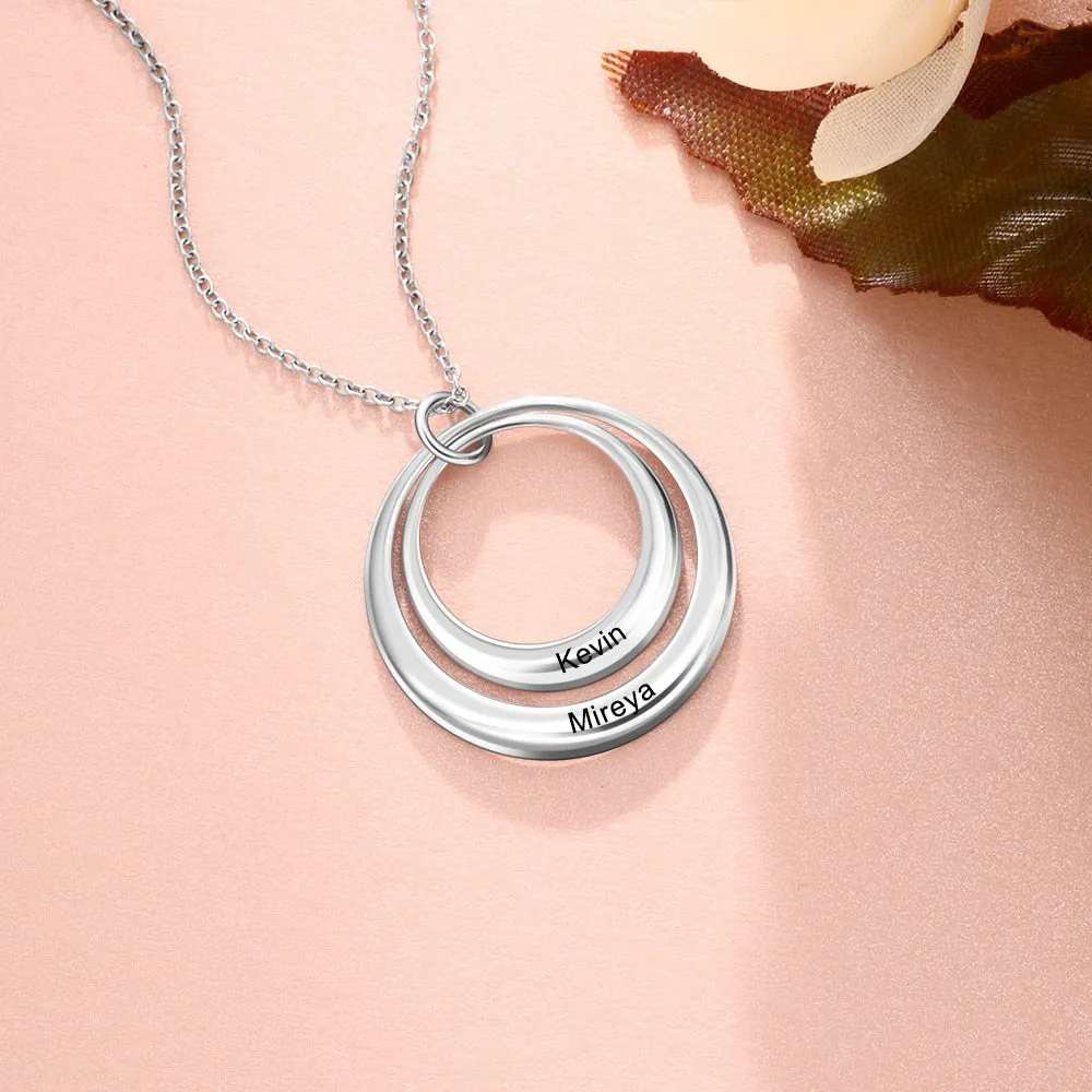 Customized 2 Names Engraved Necklaces for Women Personalized Double Circle Pendant Necklace