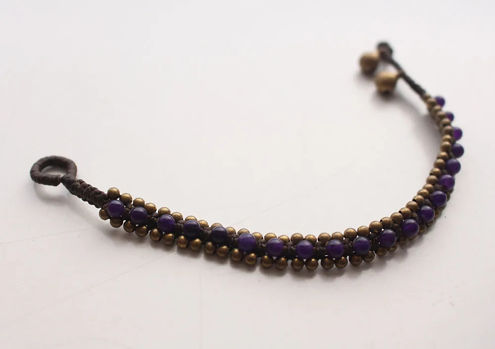 Dark Purple Handwoven Glass Beads Teen Anklet