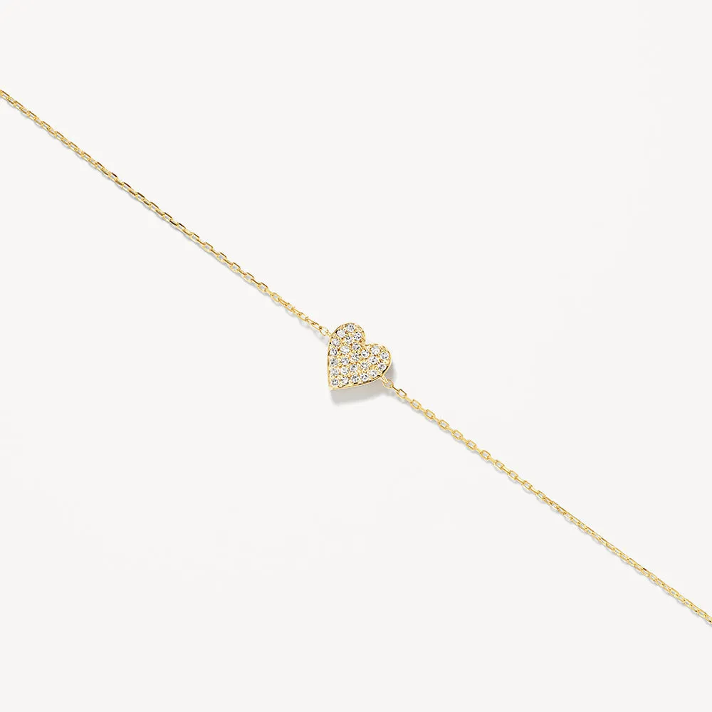 Diamond Pave Heart Bracelet in 10k Gold