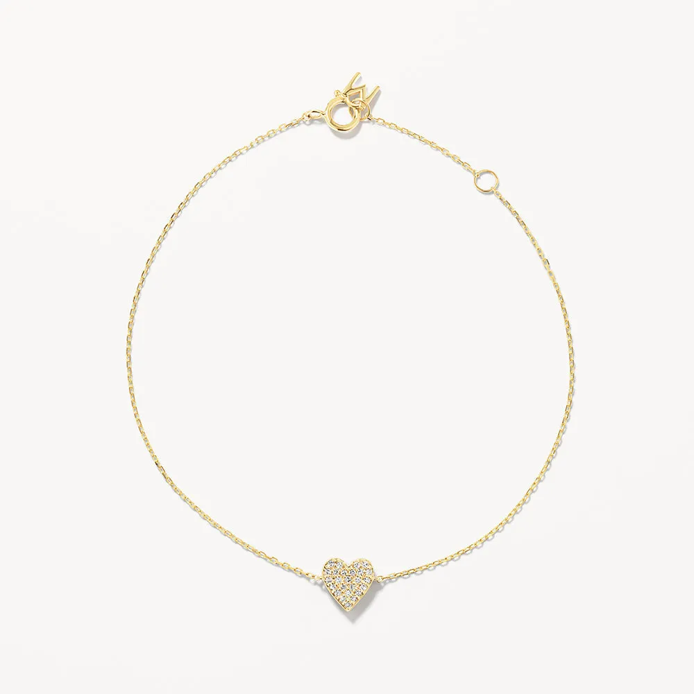 Diamond Pave Heart Bracelet in 10k Gold