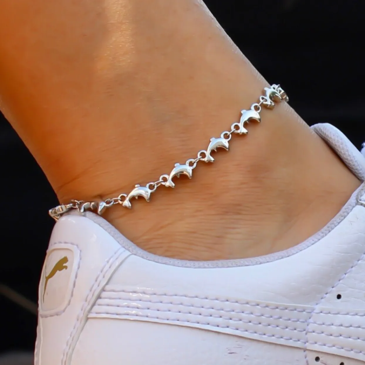 DOLPHIN SILVER & 18k GOLD ANKLETS - WATERPROOF BEACH READY!