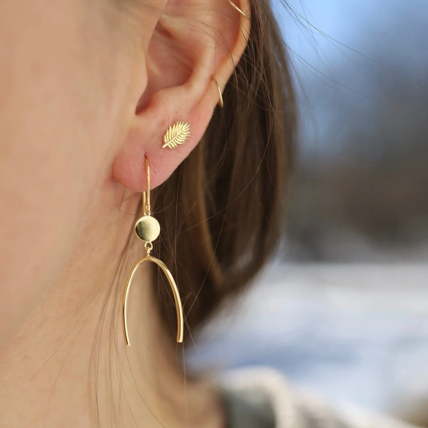 Downy Feather Stud Earrings in Gold Vermeil