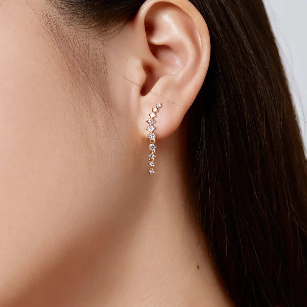 Dream Ear Climber Crystal Drop Earrings - Gold