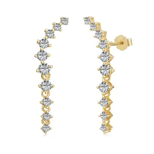 Dream Ear Climber Crystal Drop Earrings - Gold