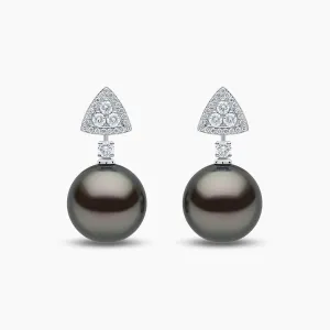 Duchess 18K Gold Tahitian Pearl and Diamond Motif Earrings