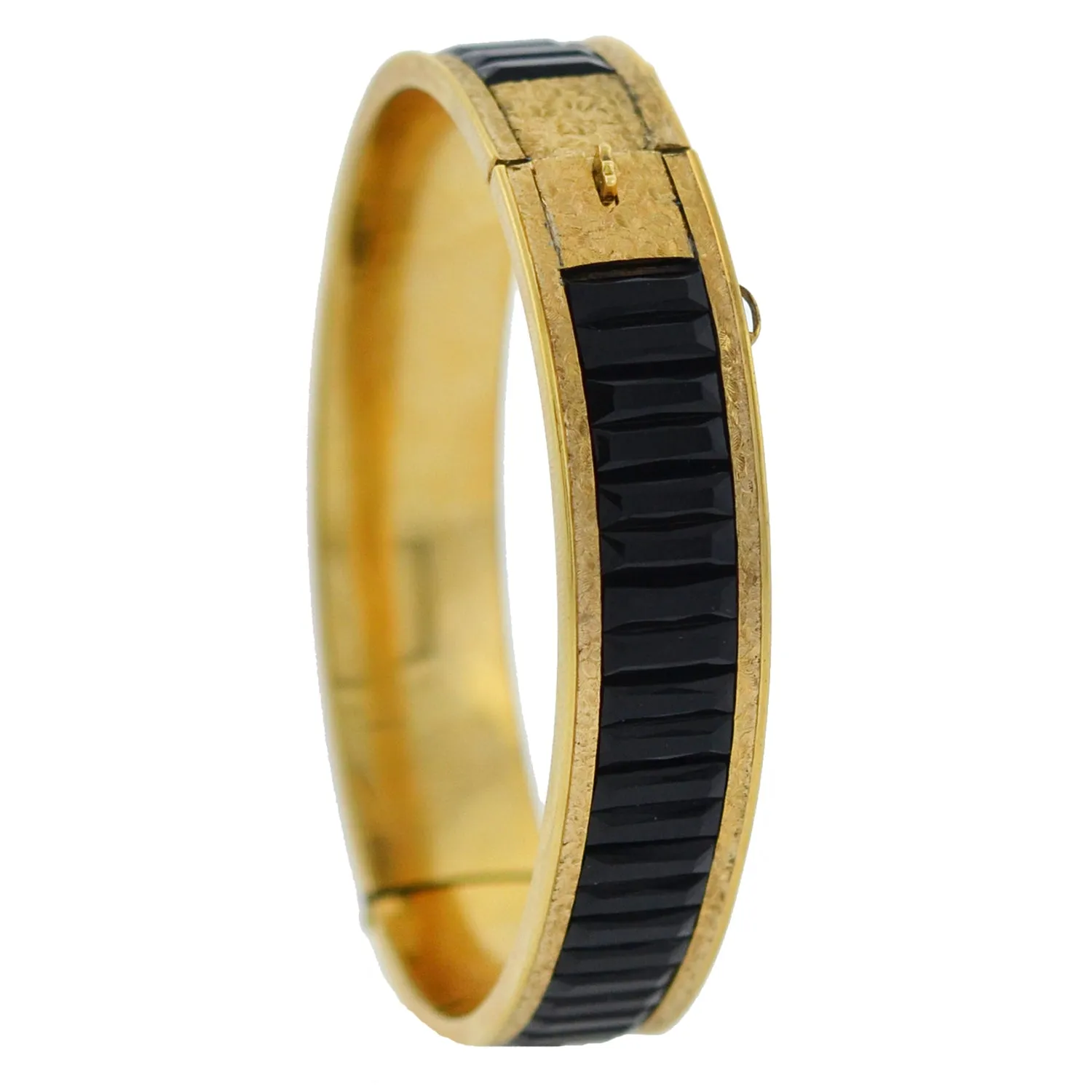 DUNN BROS. Art Deco Gold-Filled   Faux Onyx Etched Bangle Bracelet