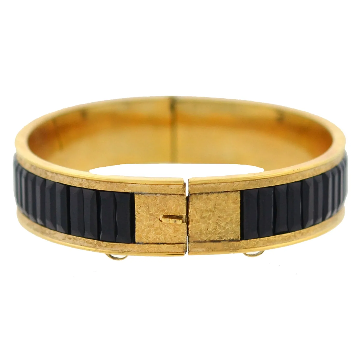 DUNN BROS. Art Deco Gold-Filled   Faux Onyx Etched Bangle Bracelet