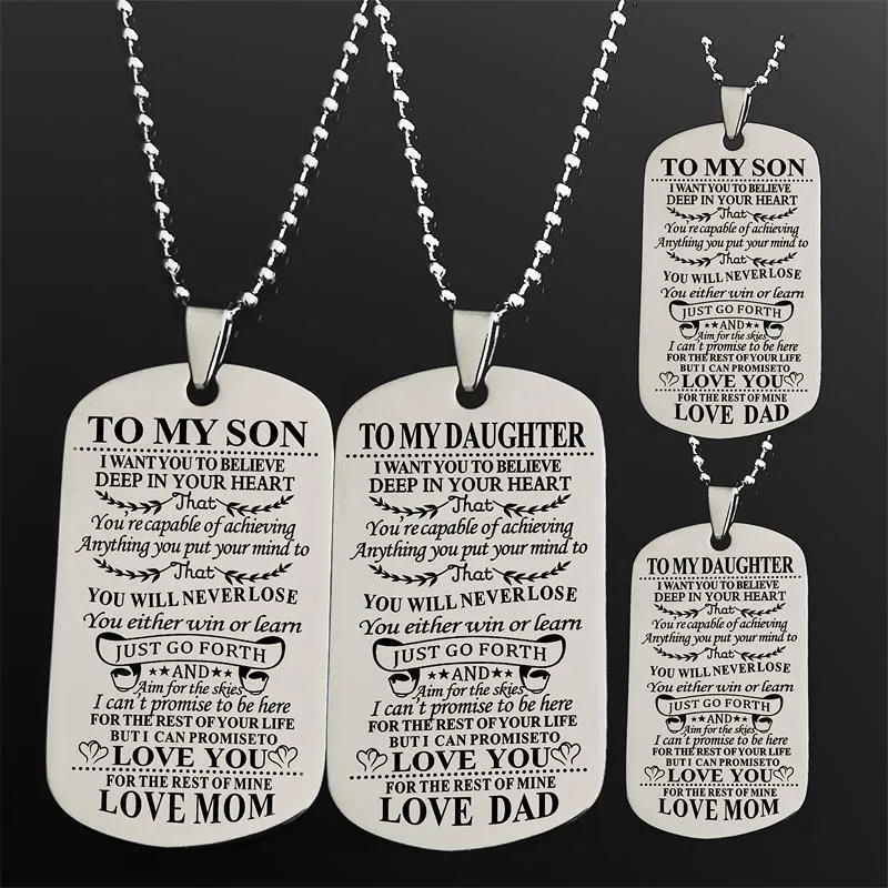 Engraving Stainless Steel Tags Dad   Mom To Son   Daughter