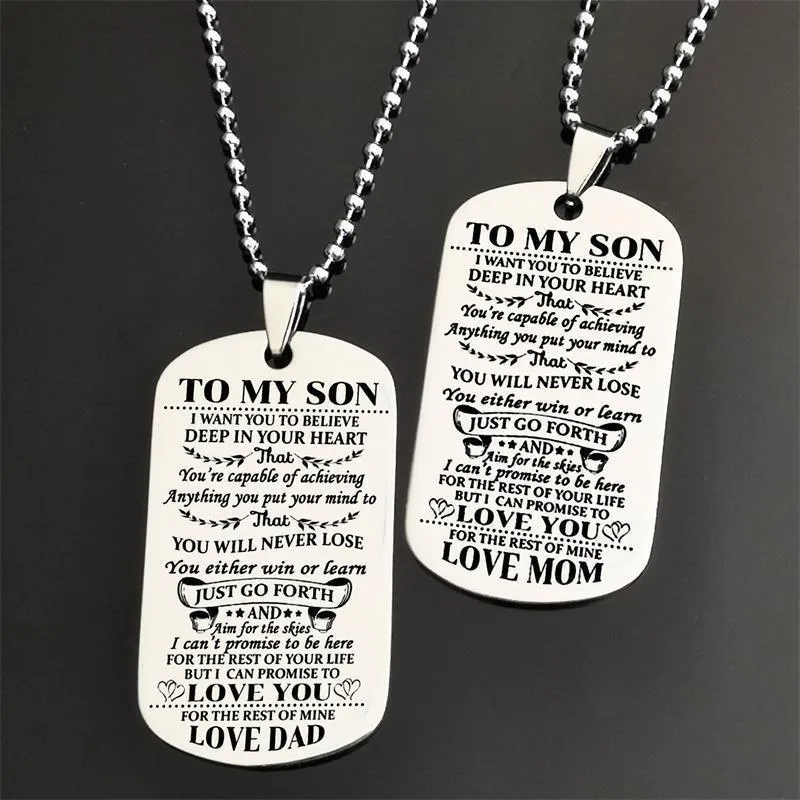 Engraving Stainless Steel Tags Dad   Mom To Son   Daughter