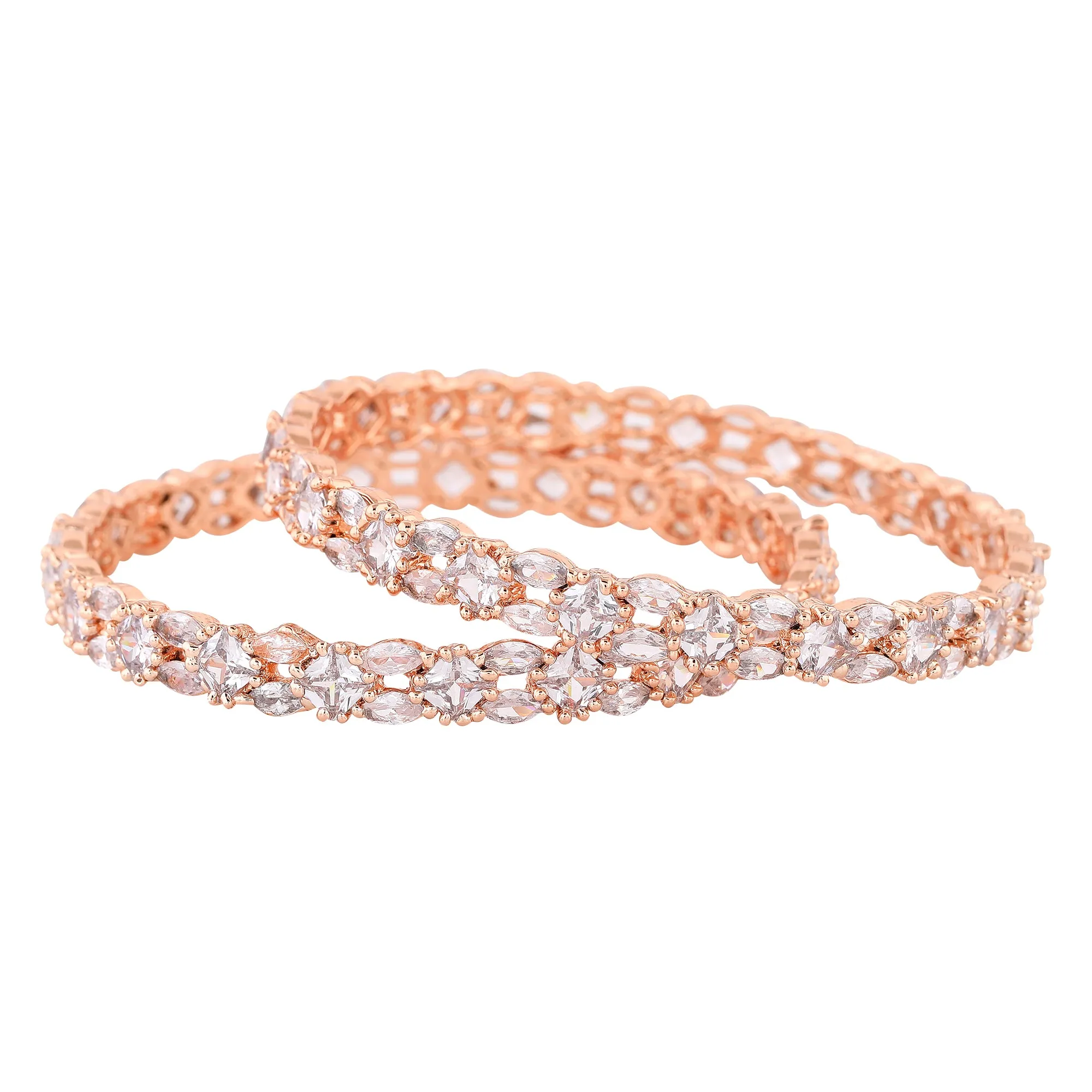 Estele Exclusive Rosegold-Plated with Stunning White American Diamond 2:6 Size Bangles |Dazzling Jewelry for Women’s Special Occasions