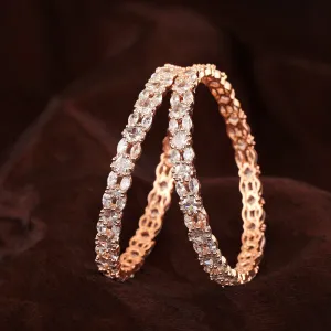 Estele Exclusive Rosegold-Plated with Stunning White American Diamond 2:6 Size Bangles |Dazzling Jewelry for Women’s Special Occasions