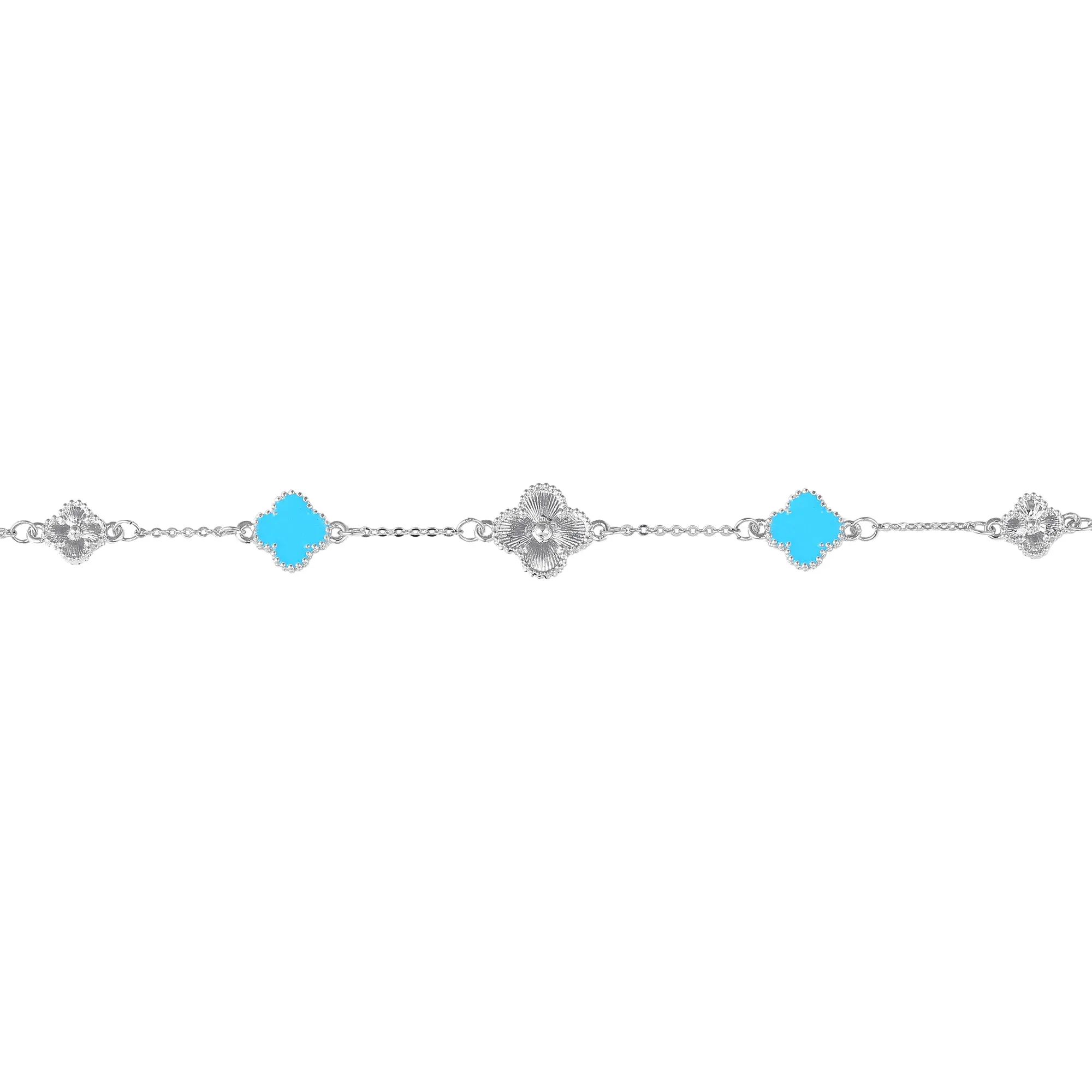 Estele Rhodium Plated Fashionable Blue Clover Leaf Designer Adjustable Charm Bracelet for Girls and Women