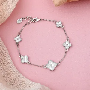 Estele Rhodium Plated Latest Fancy Clover Leaf Designer Adjustable Charm Bracelet for Girls and Women