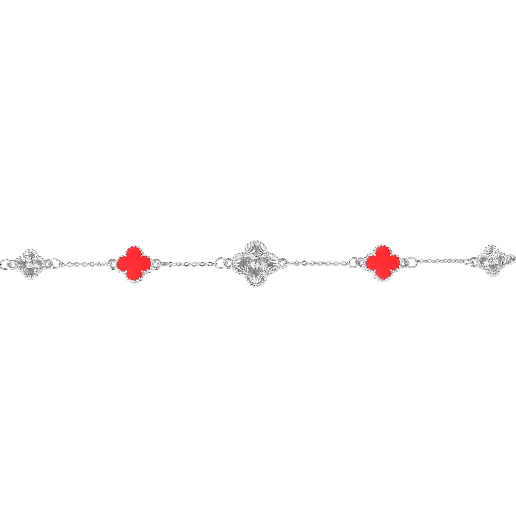 Estele Rhodium Plated Stylish & Trendy Red Vintage Clover Leaf Designer Adjustable Charm Bracelet for Girls and Women