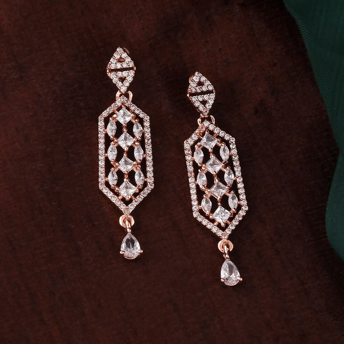 Estele Rose Gold Plated CZ Shimmering Designer Earrings for Women