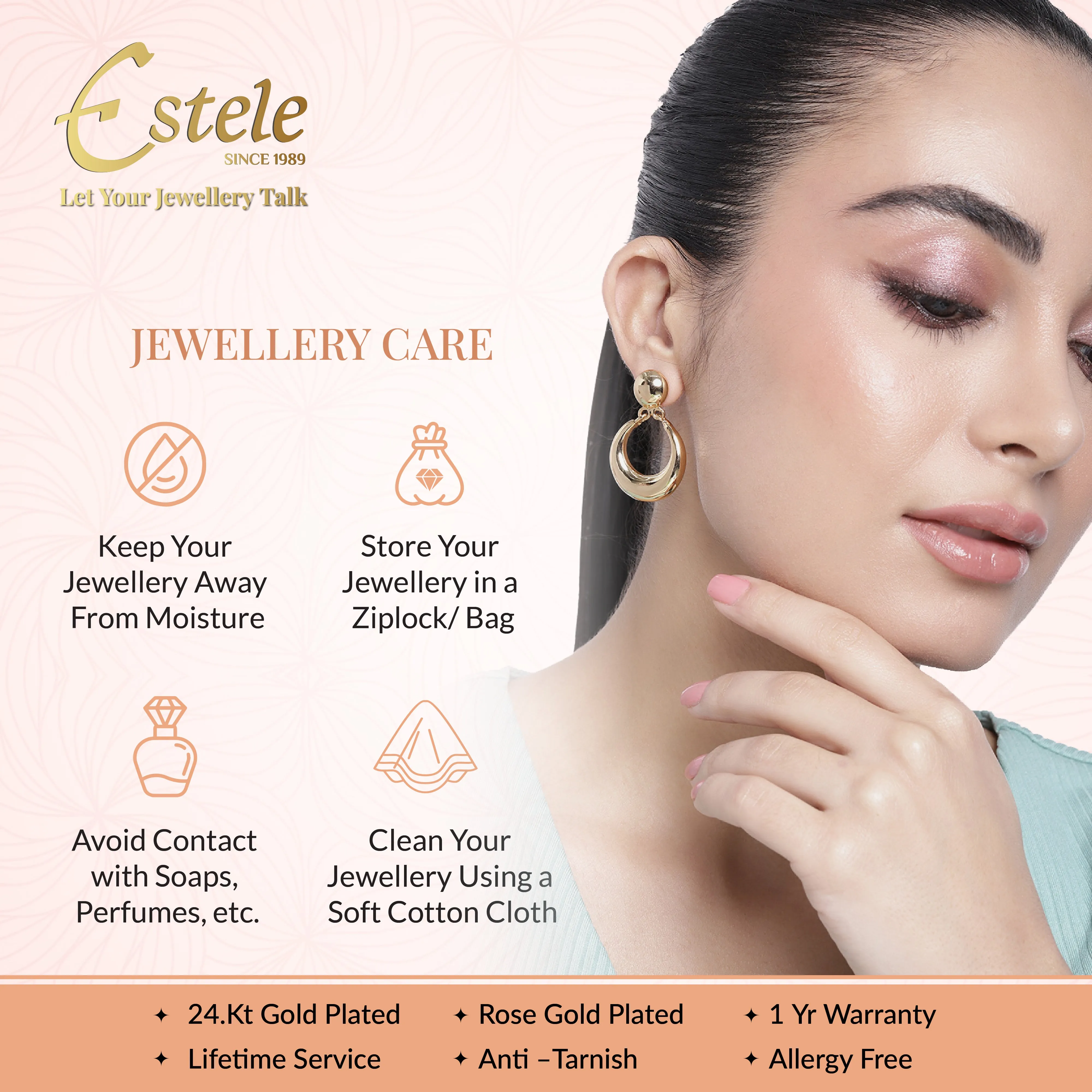 Estele Rose Gold Plated CZ Shimmering Designer Earrings for Women