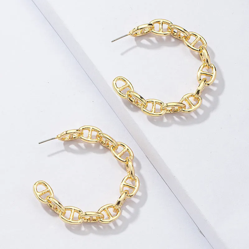 Exaggerated Metal Chain Earrings Set - Vienna Verve Collection