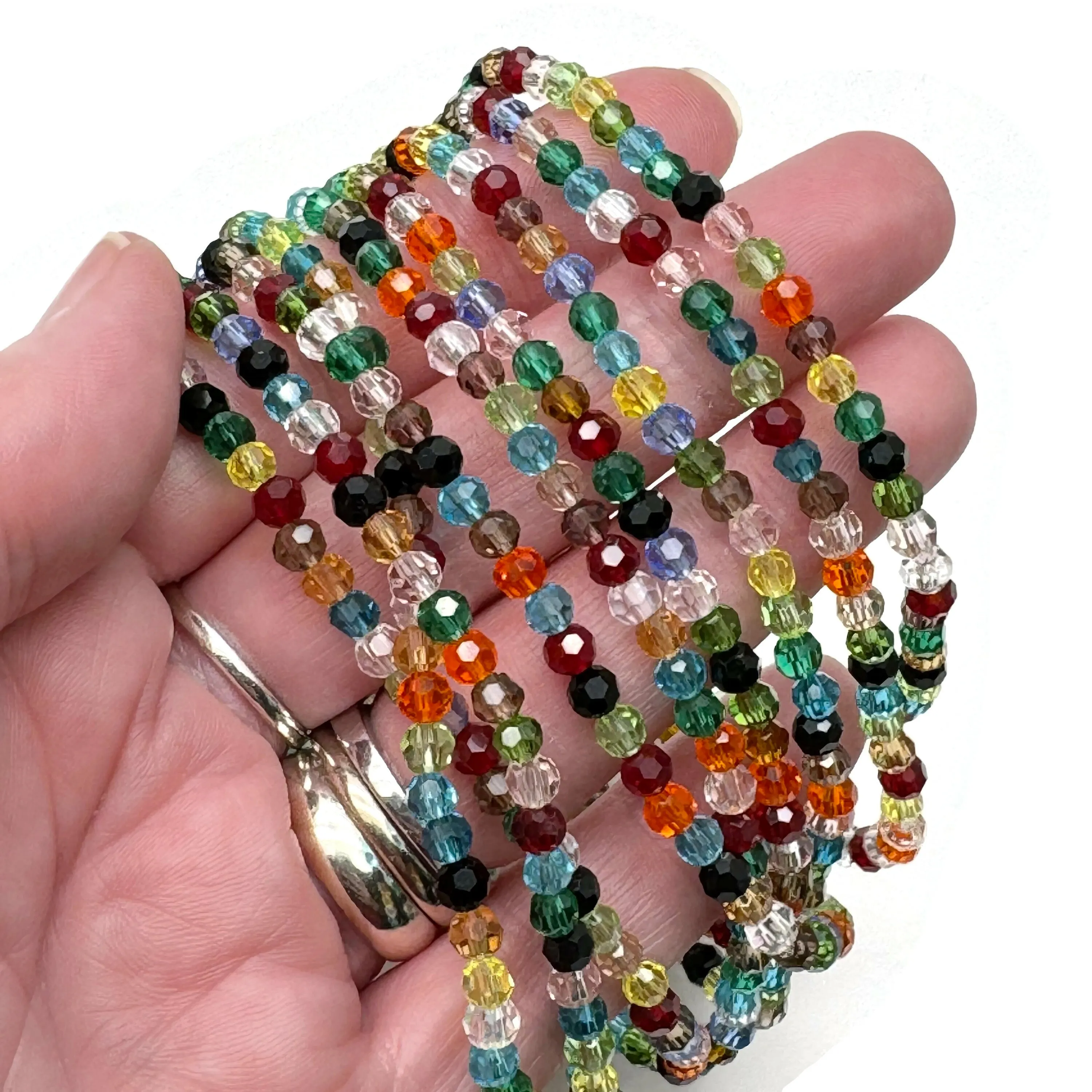 Faceted Glass Bead Anklet Warm Colour Mix