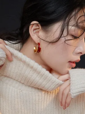 Festive Red Enamel Glazed Earrings