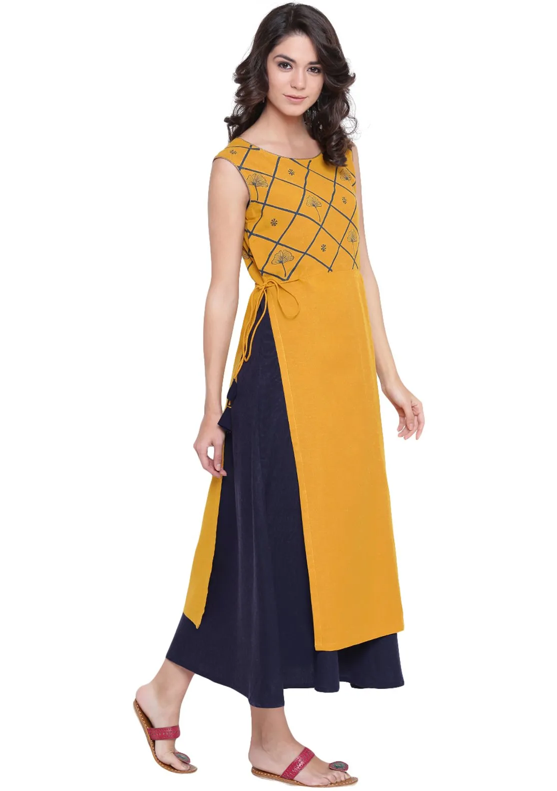 Flex Viscose Hand Printed Layered Kurta