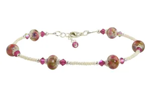 Floral Rose Lampwork Bead Anklet