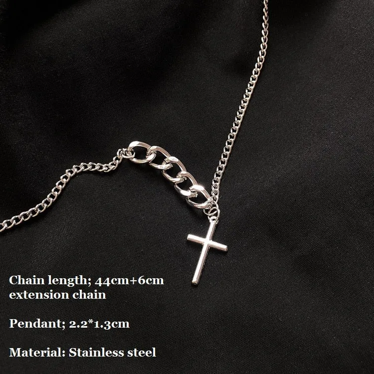 Flytonn Goth Fashion New Cross Pendant Long Necklace Men Punk Trendy Simple Titanium Stainless Steel Chain Mens Jewellery Gift