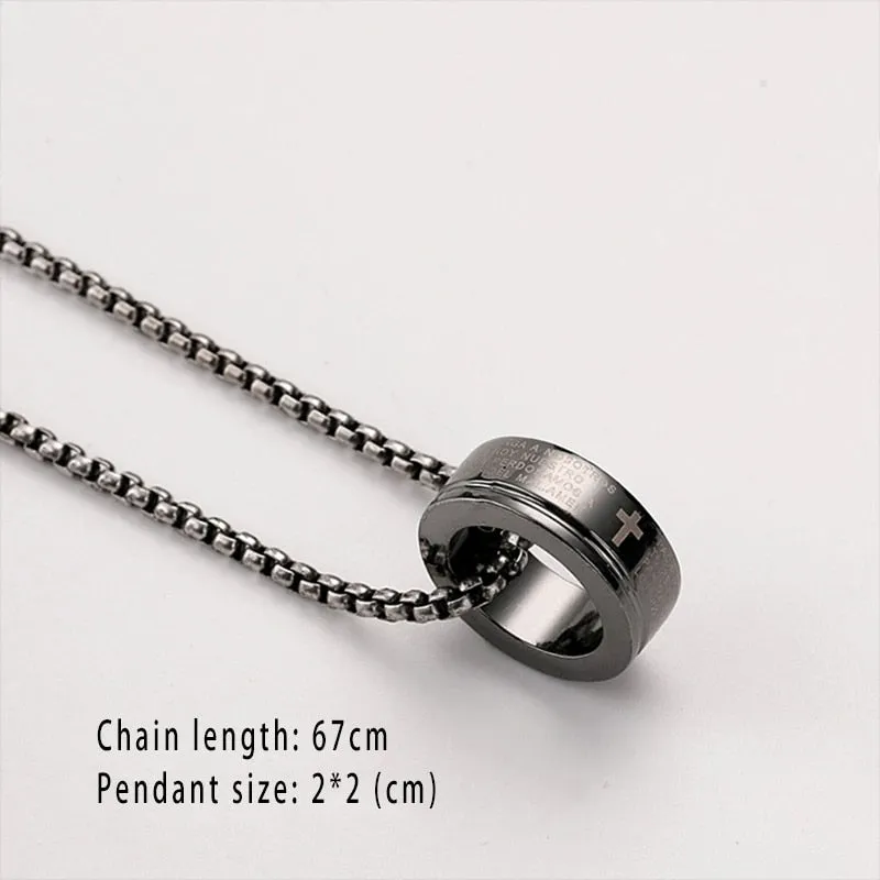 Flytonn Goth Fashion New Cross Pendant Long Necklace Men Punk Trendy Simple Titanium Stainless Steel Chain Mens Jewellery Gift