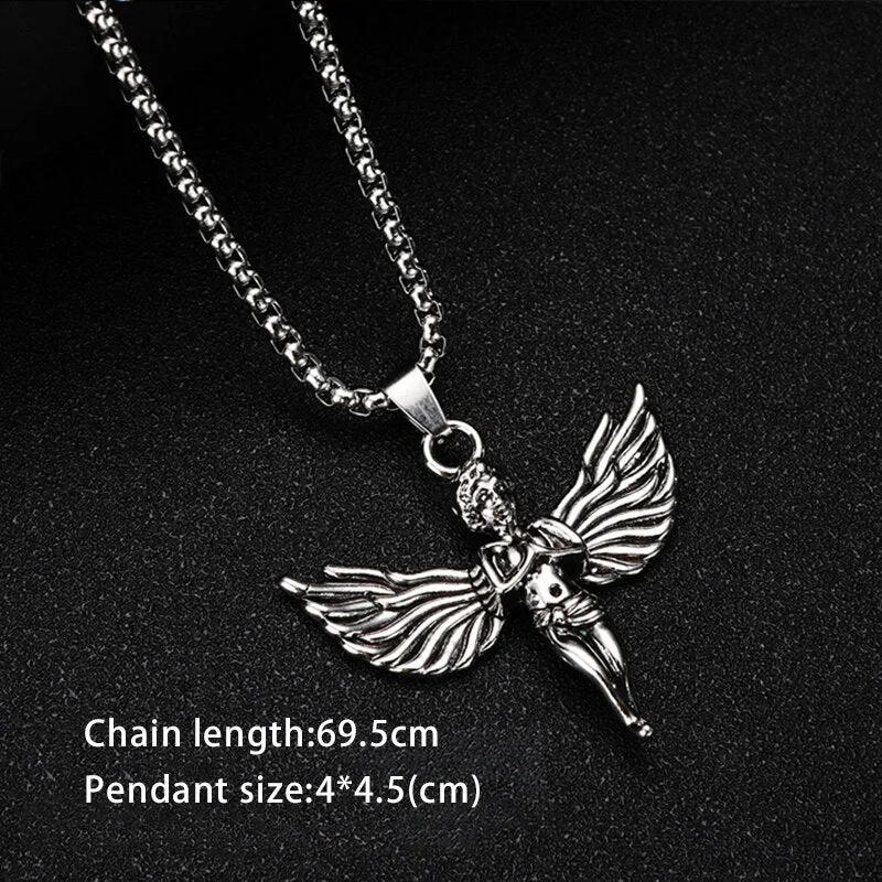 Flytonn Goth Fashion New Cross Pendant Long Necklace Men Punk Trendy Simple Titanium Stainless Steel Chain Mens Jewellery Gift