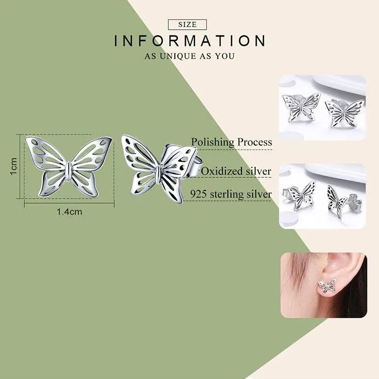 GC240 Butterfly Dream Stud Earrings - 925 Sterling Silver Charm Jewelry