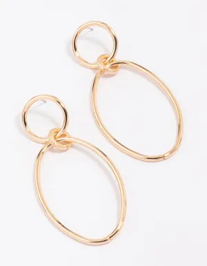 Gold Double Oval Simple Drop Earrings