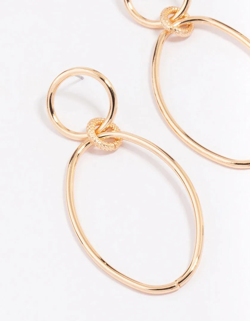 Gold Double Oval Simple Drop Earrings