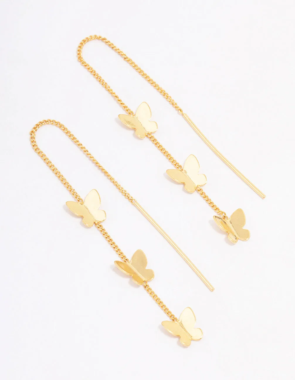 Gold Plated Butterfly Station Drop Earrings